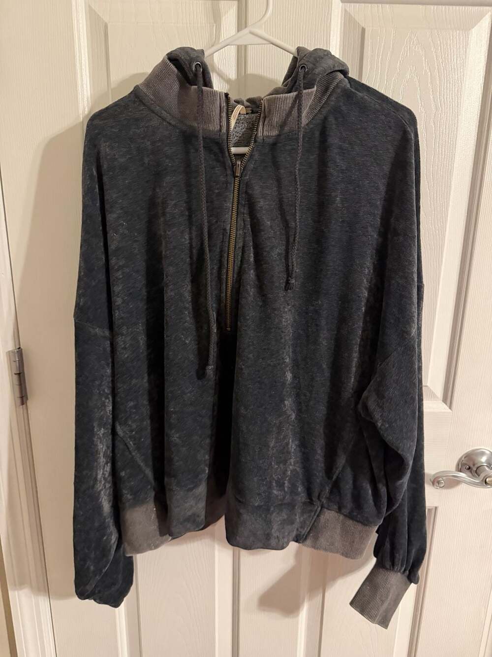 Free People Washed Velour Half-Zip Hoodie. Size Small.